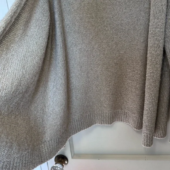 Massimo Dutti Beige with Gold Metallic Open Front Mohair Blend Cardigan - Picture 5 of 8